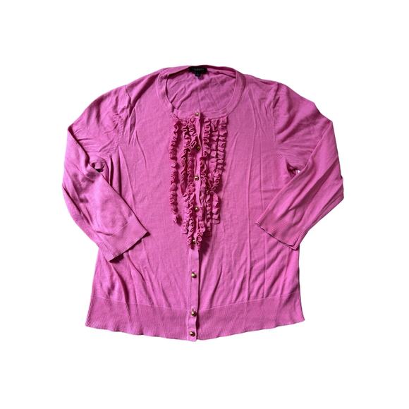 TALBOTS Cardigan sweater, Size women's Large, Hot Pink with Ruffle - Picture 1 of 9